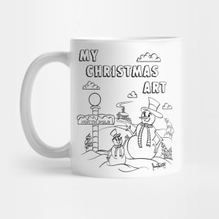 Snowman dad and son printable coloring Mug